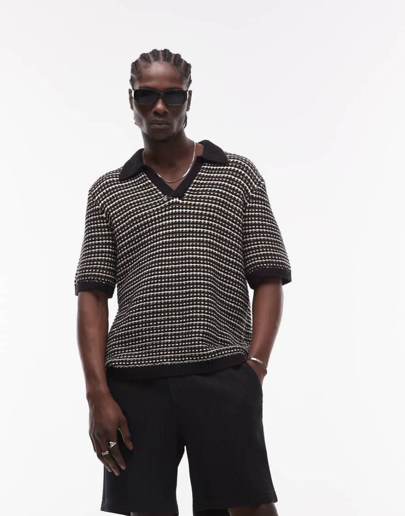 Topman - Gestreiftes Polohemd aus Strick mit Reverskragen-Bunt von Topman