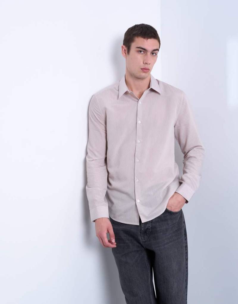 Topman - Gestreiftes Regular-Fit-Hemd in Steinbeige-Neutral von Topman