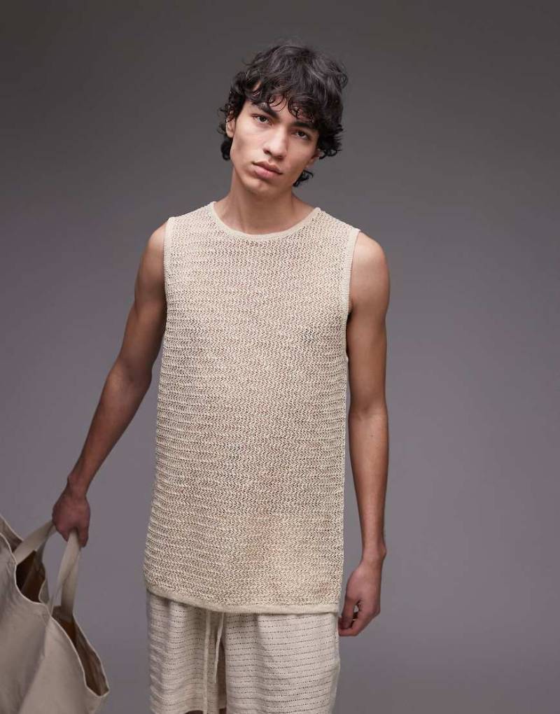 Topman - Relaxed-Fit-Tanktop aus strukturiertem Strick in Steinbeige-Neutral von Topman