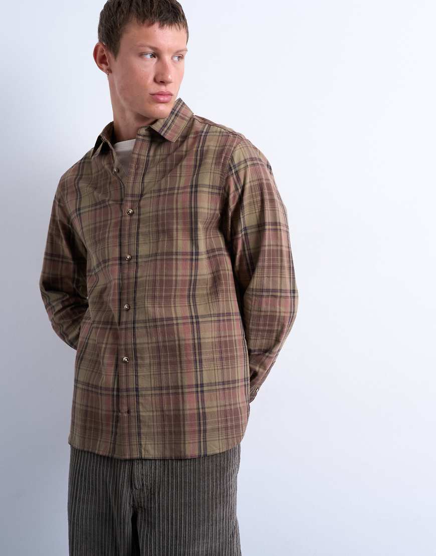 Topman - Grün kariertes T-Shirt aus Popeline in regulärer Passform von Topman