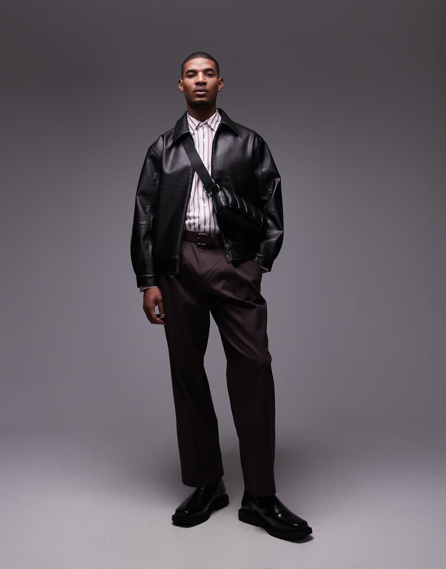 Topman - Harrington-Jacke aus Kunstleder in Schwarz von Topman