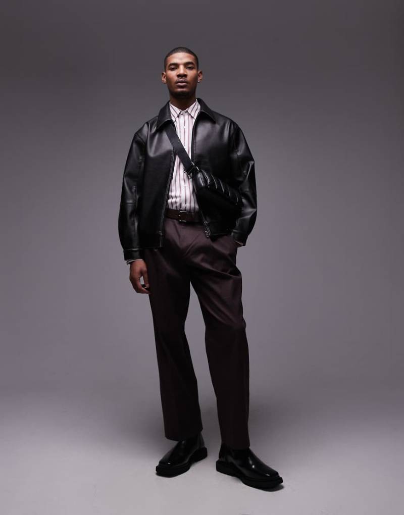 Topman - Harrington-Jacke aus Kunstleder in Schwarz von Topman