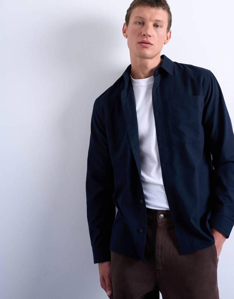 Topman - Hemd aus Flanell in Marineblau mit regulärer Passform von Topman