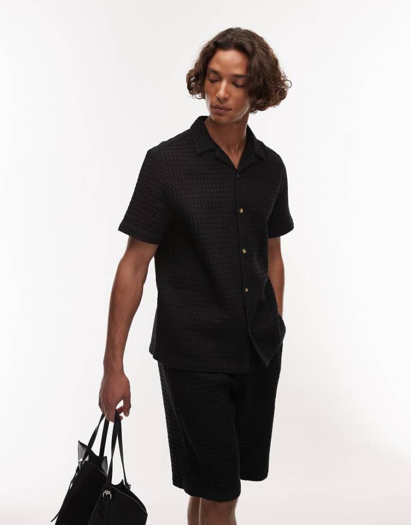 Topman - Hemd in Schwarz mit strukturiertem Gitterkaro, Kombiteil von Topman