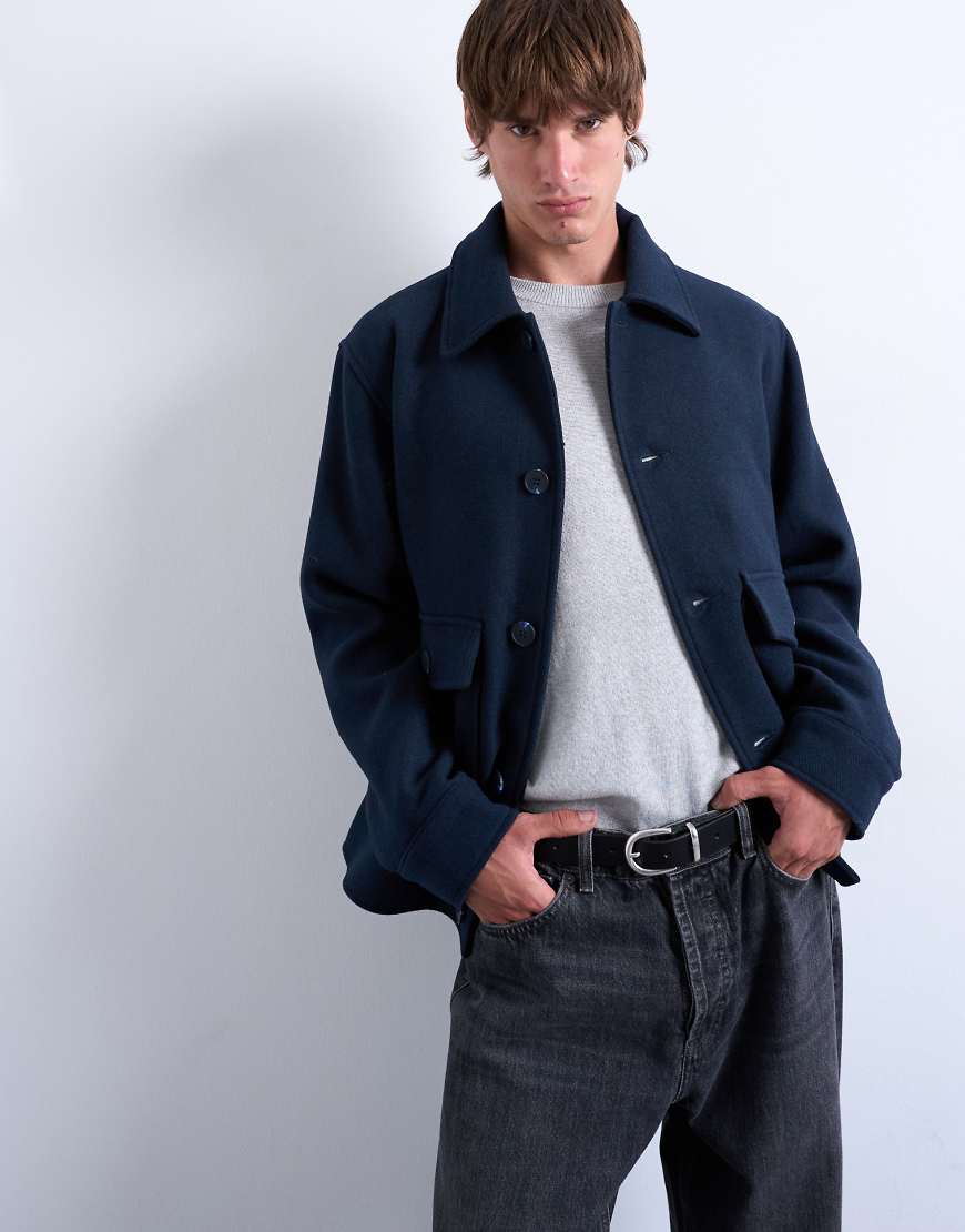 Topman - Hemdjacke aus marineblauem Wollmix von Topman