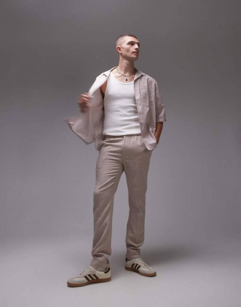 Topman - Hochwertige, schmal geschnittene Anzughose aus Wollmix in Steinbeige-Neutral von Topman