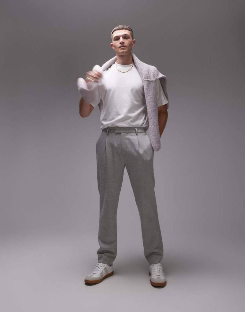 Topman - Hochwertige, schmal zulaufende Anzughose aus Wollmix in Hellgrau von Topman