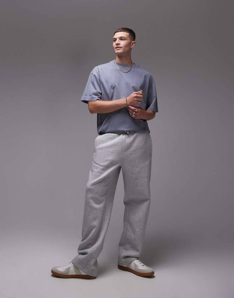 Topman - Hochwertige Jogginghose aus schwerem Material in meliertem Grau mit geradem Schnitt von Topman