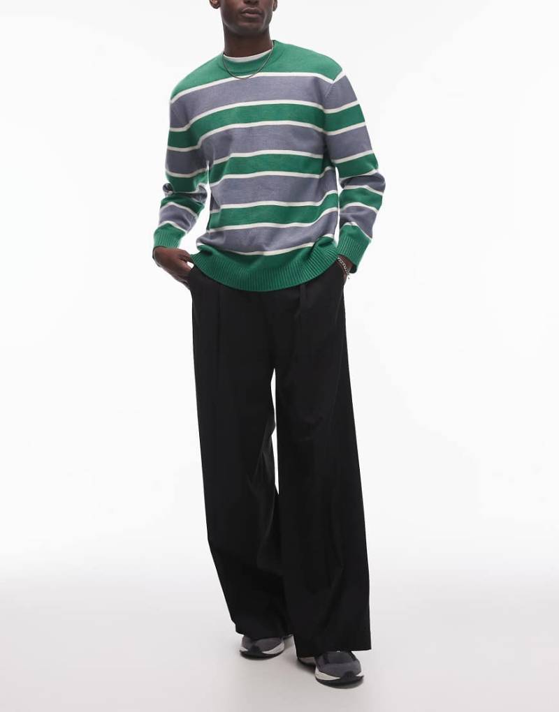 Topman - Hochwertige Wollmix-Anzughose in Schwarz mit hohem Bund und weitem Bein von Topman