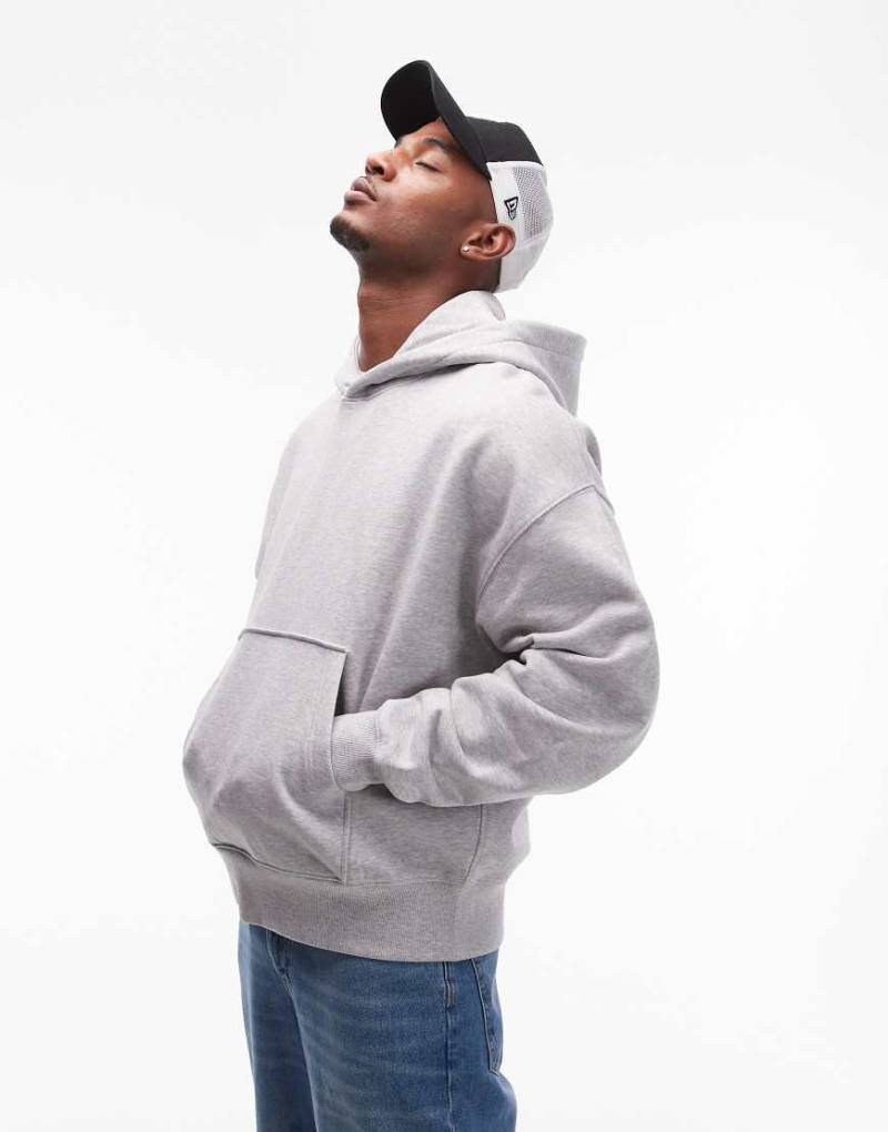 Topman - Hochwertiger, schwerer Kapuzenpullover in Grau meliert mit Oversize-Passform von Topman