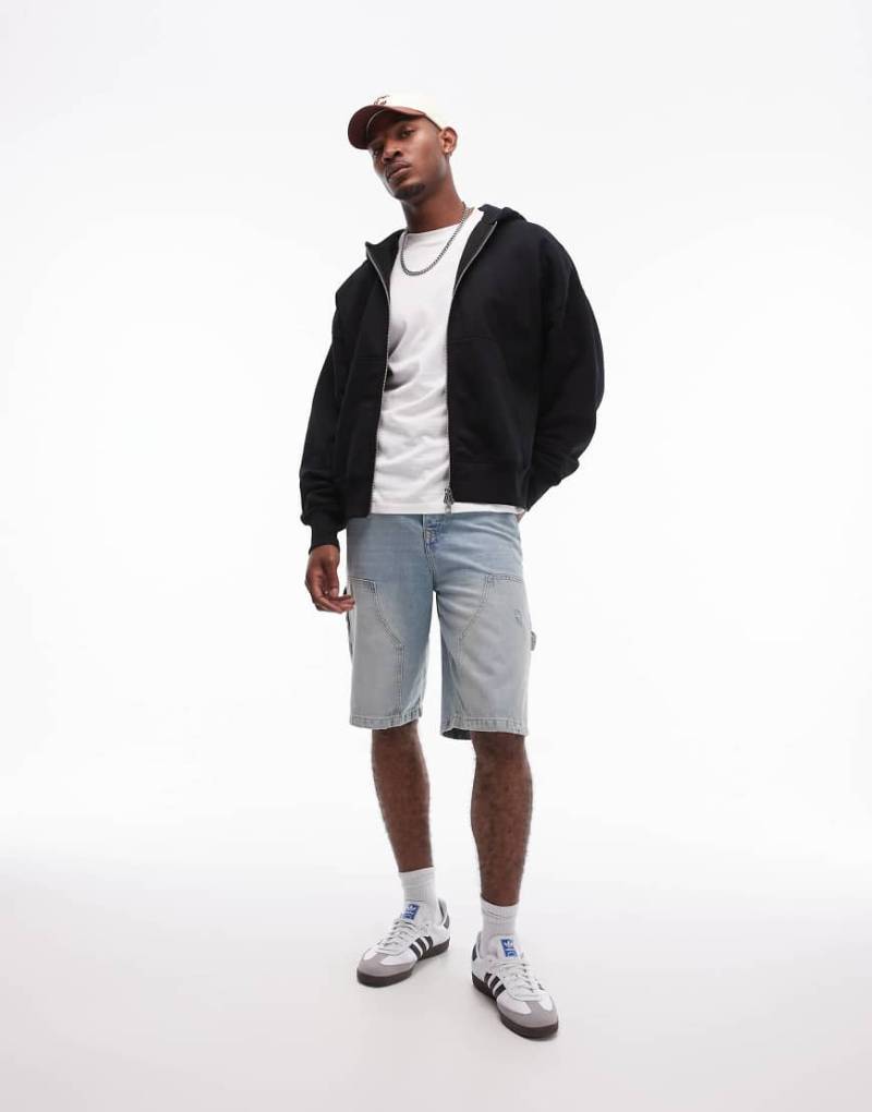 Topman - Hochwertiger, schwerer Kapuzenpullover in Schwarz mit Oversize-Passform und Reißverschluss von Topman