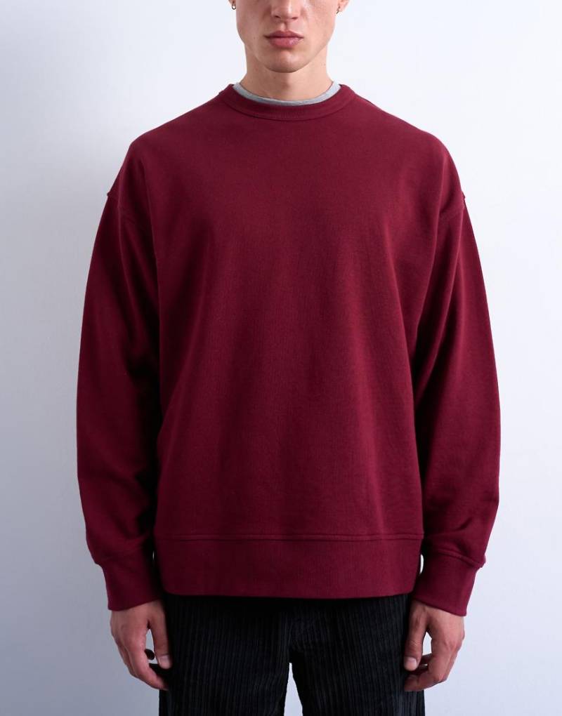 Topman - Hochwertiges, leichtes Oversize-Sweatshirt in Burgunderrot von Topman