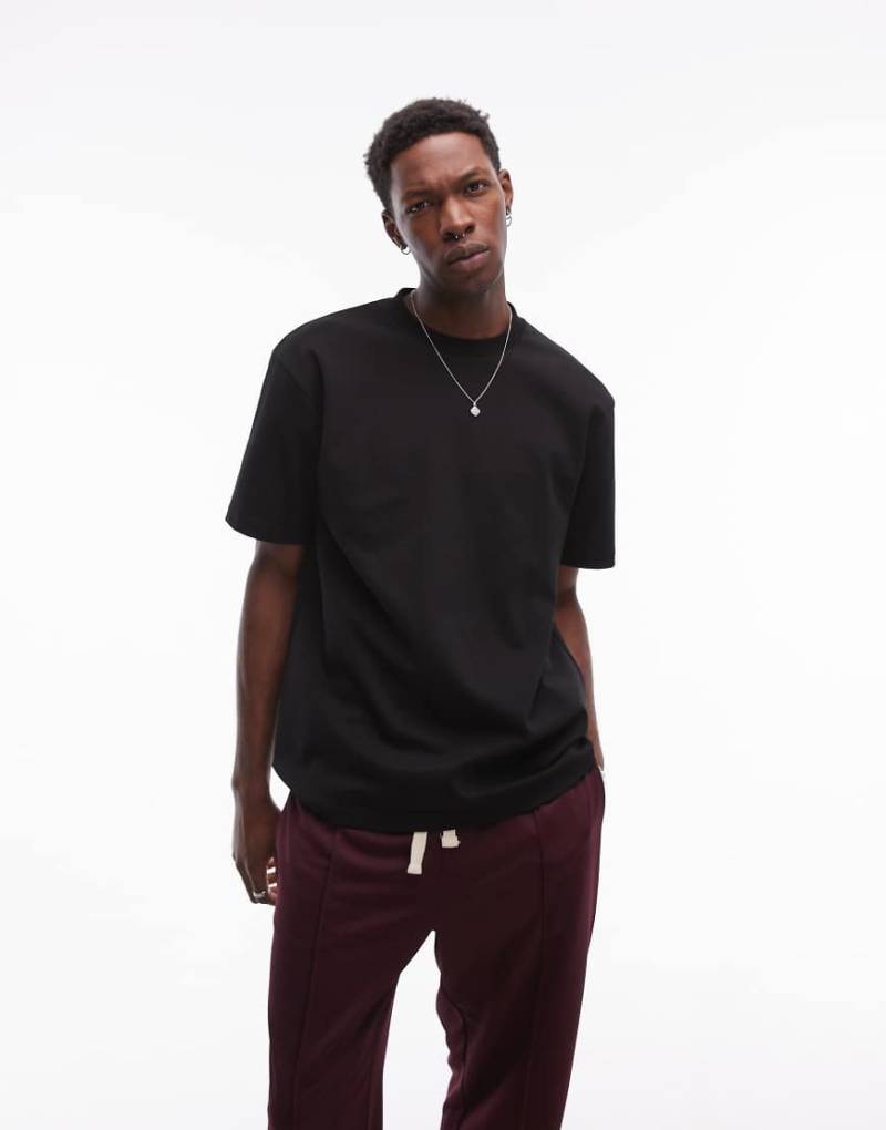 Topman - Hochwertiges Relaxed-Fit-T-Shirt in Schwarz aus schwerem Stoff, 300 g/m² von Topman