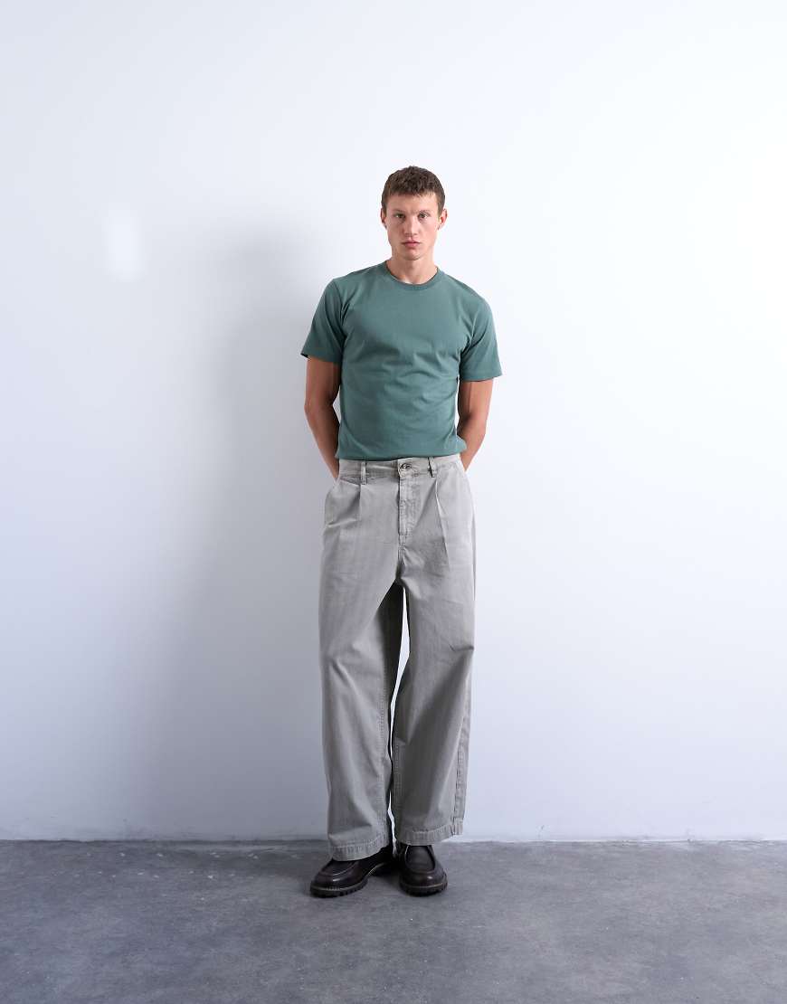 Topman - Hose in Steinbeige mit Fischgrätmuster und abgerundetem Beinschnitt-Neutral von Topman