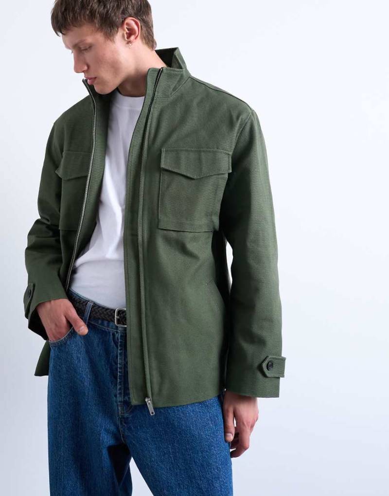 Topman - Jacke aus Canvas in Grün mit zwei Taschen von Topman