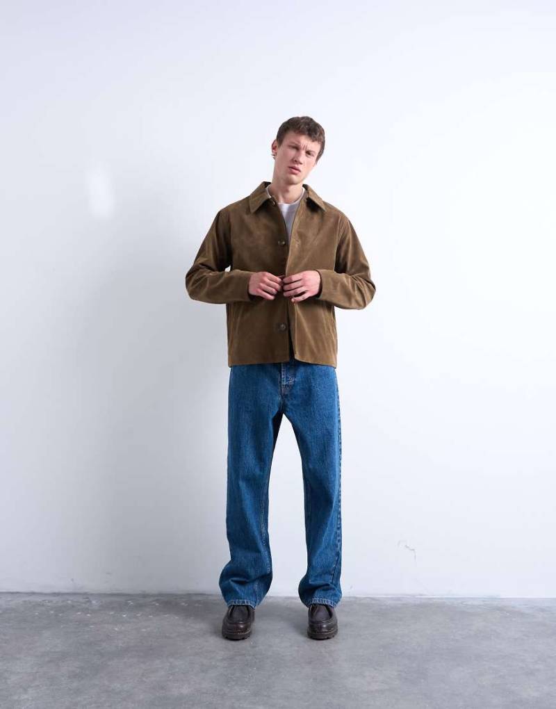 Topman - Jacke aus Wildlederimitat in Braun mit Knopfleiste-Brown von Topman