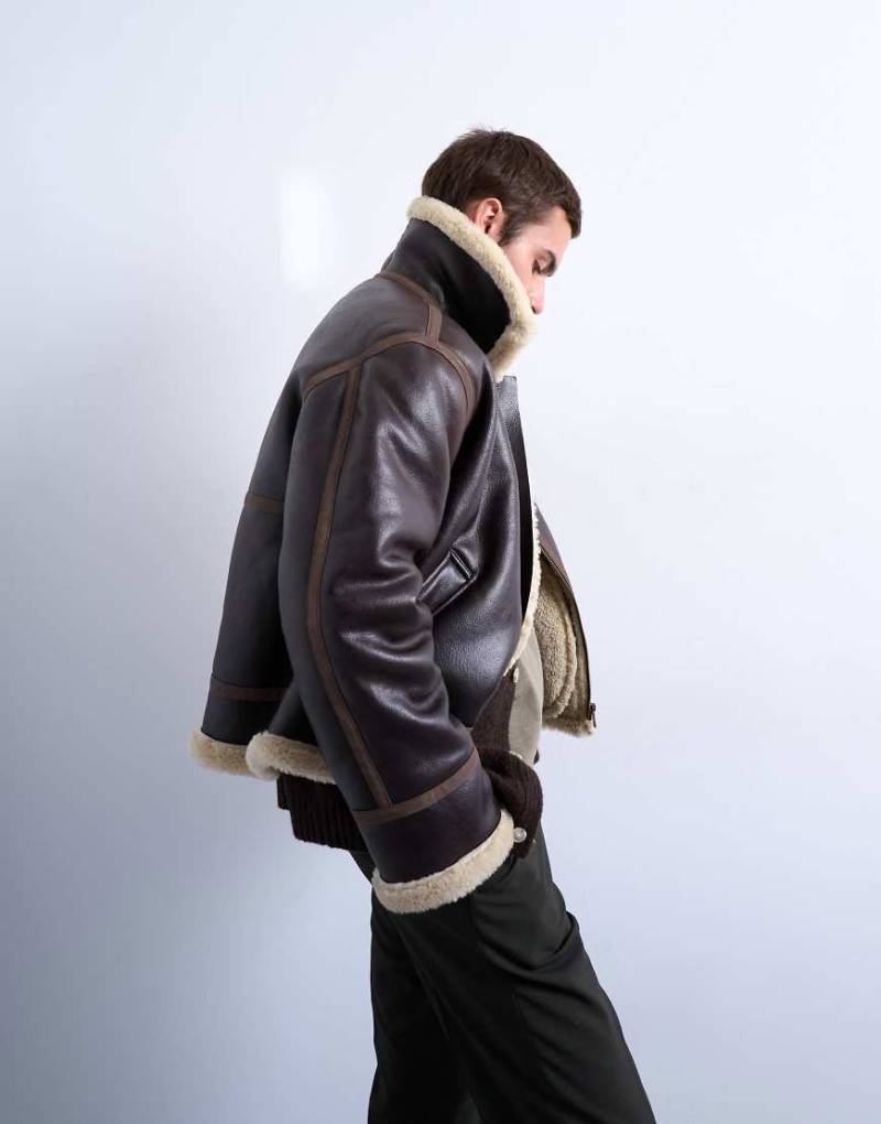 Topman - Jacke in Braun mit Lammfellimitat-Brown von Topman