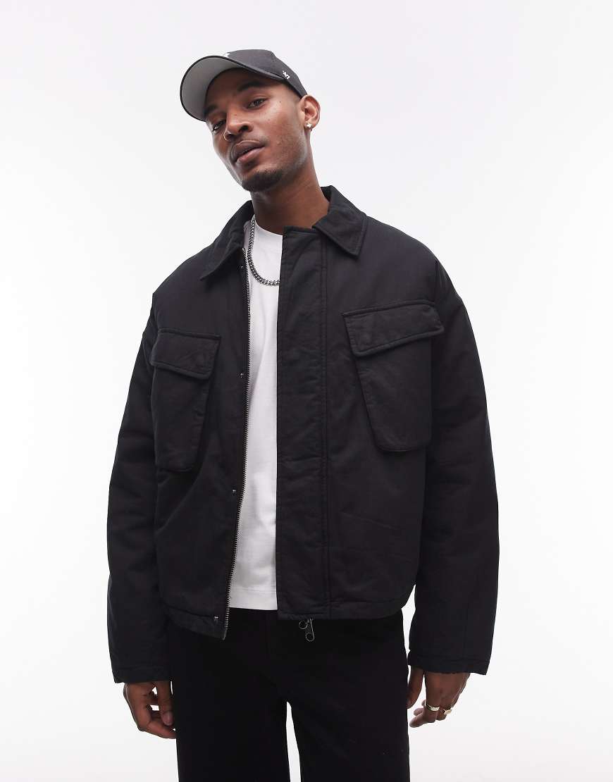Topman - Harrington-Jacke in Schwarz mit zwei Brusttaschen Topman - Harrington-Jacke in Schwarz mit zwei Brusttaschen von Topman
