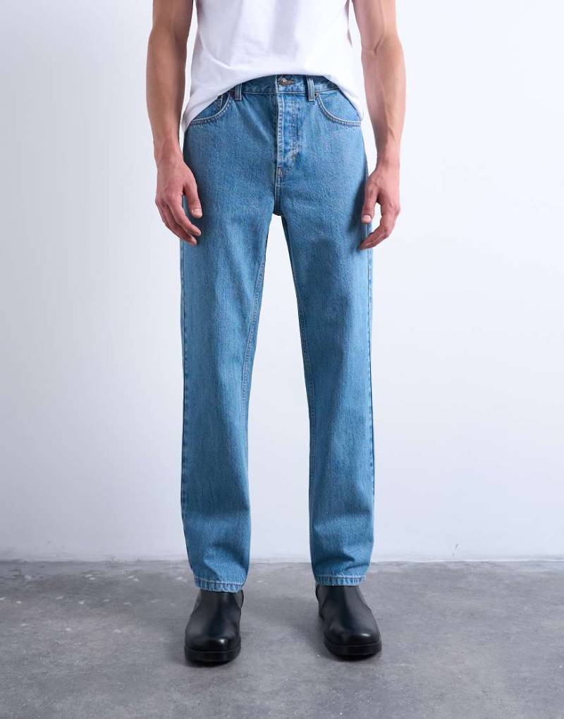 Topman - Jeans in mittlerer Waschung mit geradem Schnitt ohne Stretchanteil-Blau von Topman