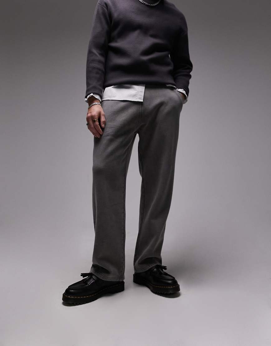 Topman - Jogginghose in verwaschenem Schwarz mit geradem Schnitt von Topman