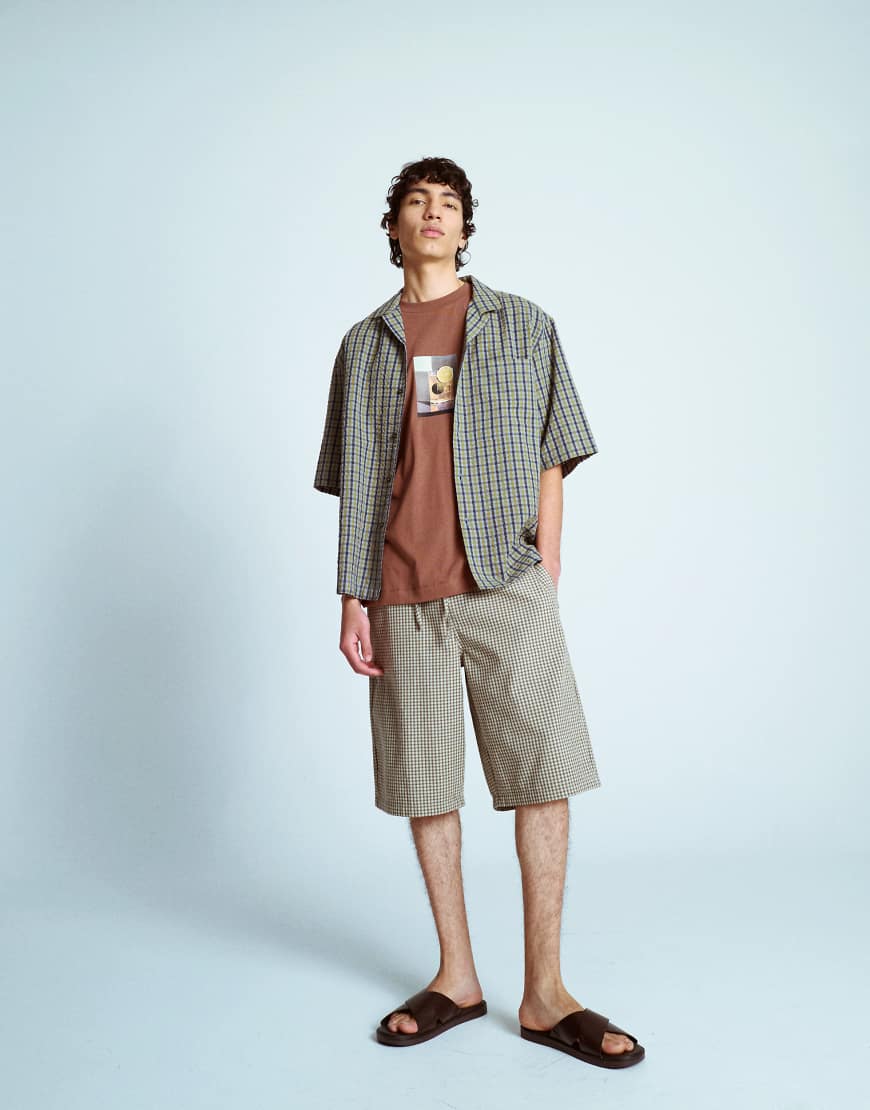Topman - Jorts aus grob gewebter Baumwolle in Grün kariert von Topman