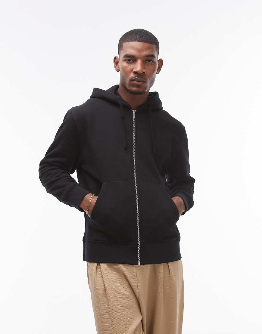Topman - Kapuzenjacke mit durchgehendem Reißverschluss in Schwarz Topman - Kapuzenjacke mit durchgehendem Reißverschluss in Schwarz von Topman