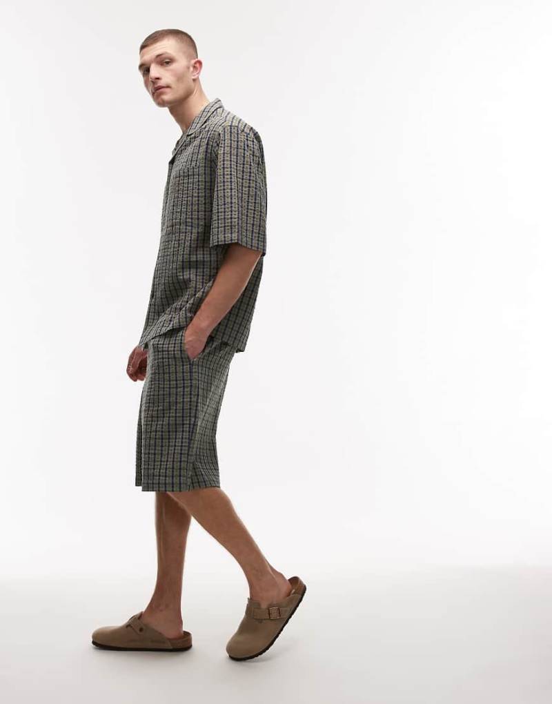 Topman - Karierte Seersucker-Shorts in Grün-Bunt von Topman