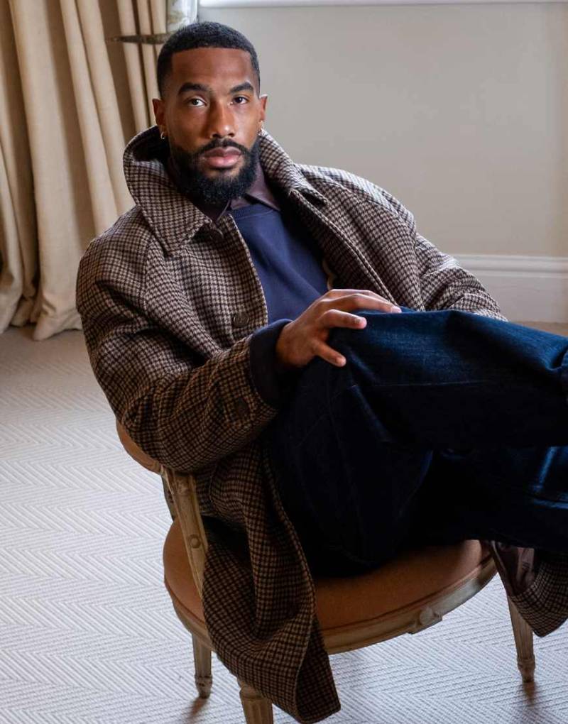 Topman - Karierter Oversize-Mantel in Braun aus gebürsteter Wolle-Brown von Topman