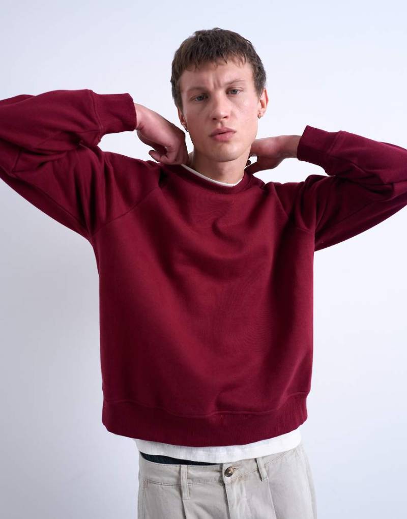 Topman - Kastiges Raglan-Sweatshirt in Burgunderrot von Topman