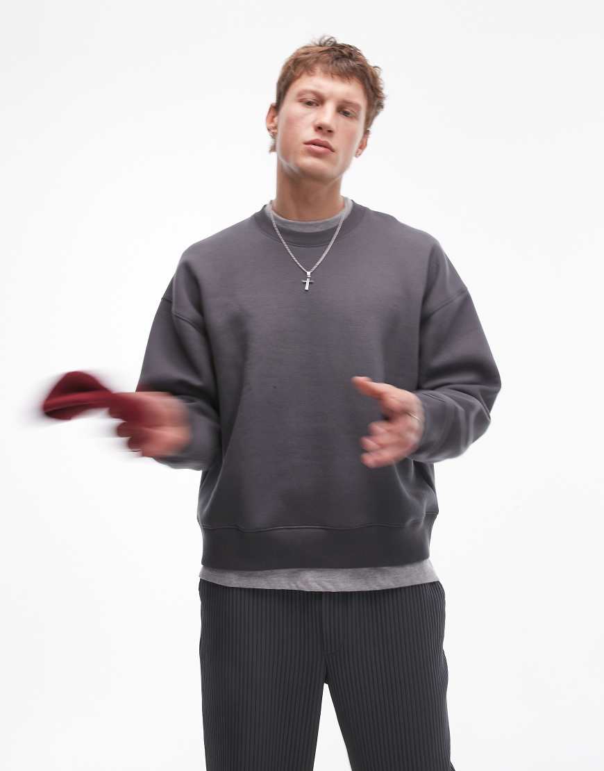 Topman - Kastiges Sweatshirt in Anthrazit-Grau von Topman