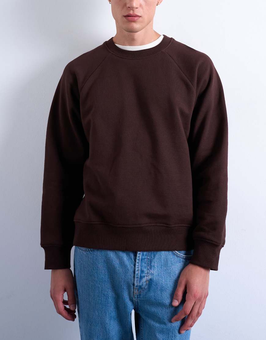 Topman - Kastiges Sweatshirt in Braun mit Raglanärmeln-Brown von Topman