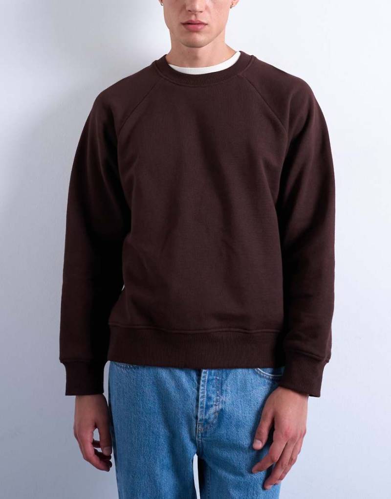 Topman - Kastiges Sweatshirt in Braun mit Raglanärmeln-Brown von Topman