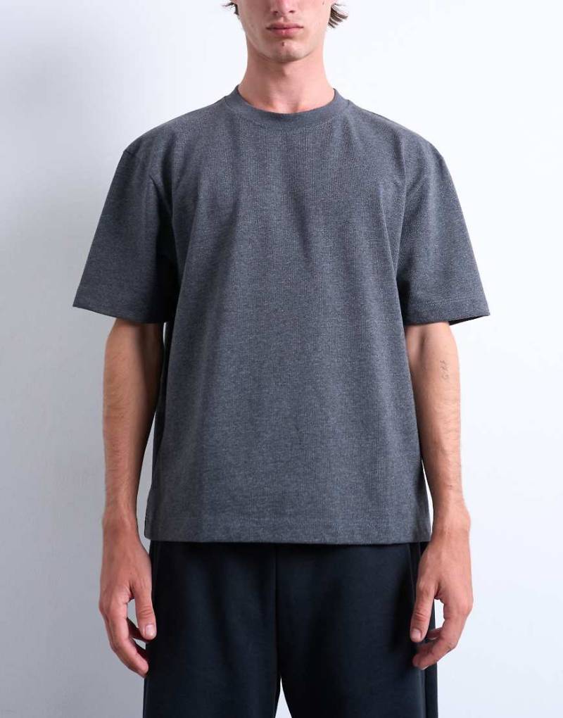 Topman - Hochwertiges Cropped-T-Shirt in meliertem Anthrazit-Grau von Topman