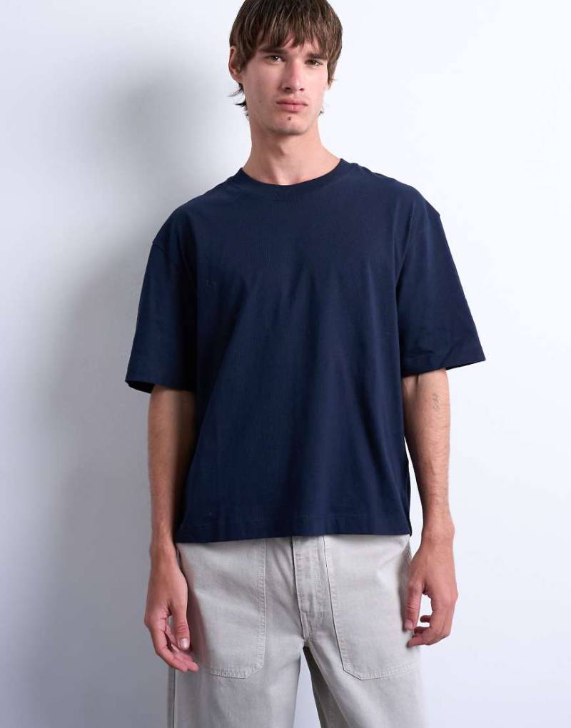 Topman - Cropped-T-Shirt in Marineblau von Topman
