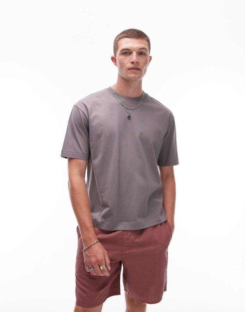 Topman - Cropped Fit T-Shirt in Mittelgrau von Topman