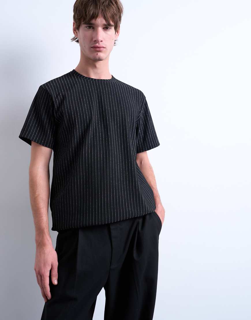 Topman - Klassisches T-Shirt in Schwarz mit Metallic-Streifen von Topman