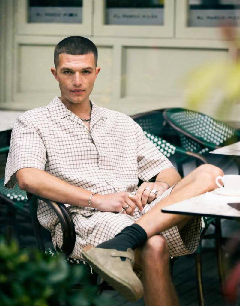 Topman - Kurzärmliges, mittelschweres Hemd in Beige kariert-Neutral Topman - Kurzärmliges, mittelschweres Hemd in Beige kariert-Neutral von Topman