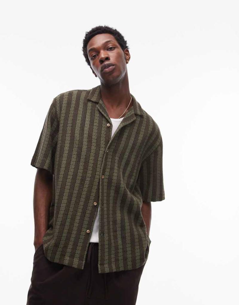 Topman - Kurzärmliges Hemd aus Häkelstrick in Grün von Topman