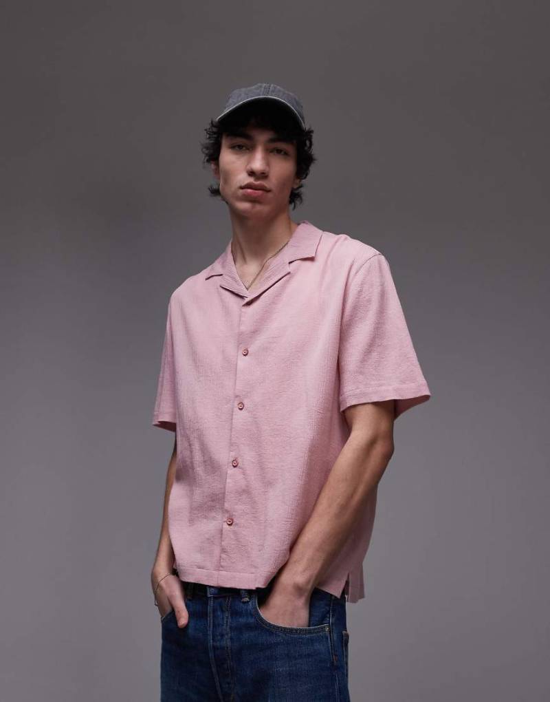 Topman - Kurzärmliges Hemd in Rosa mit Knitterstruktur von Topman