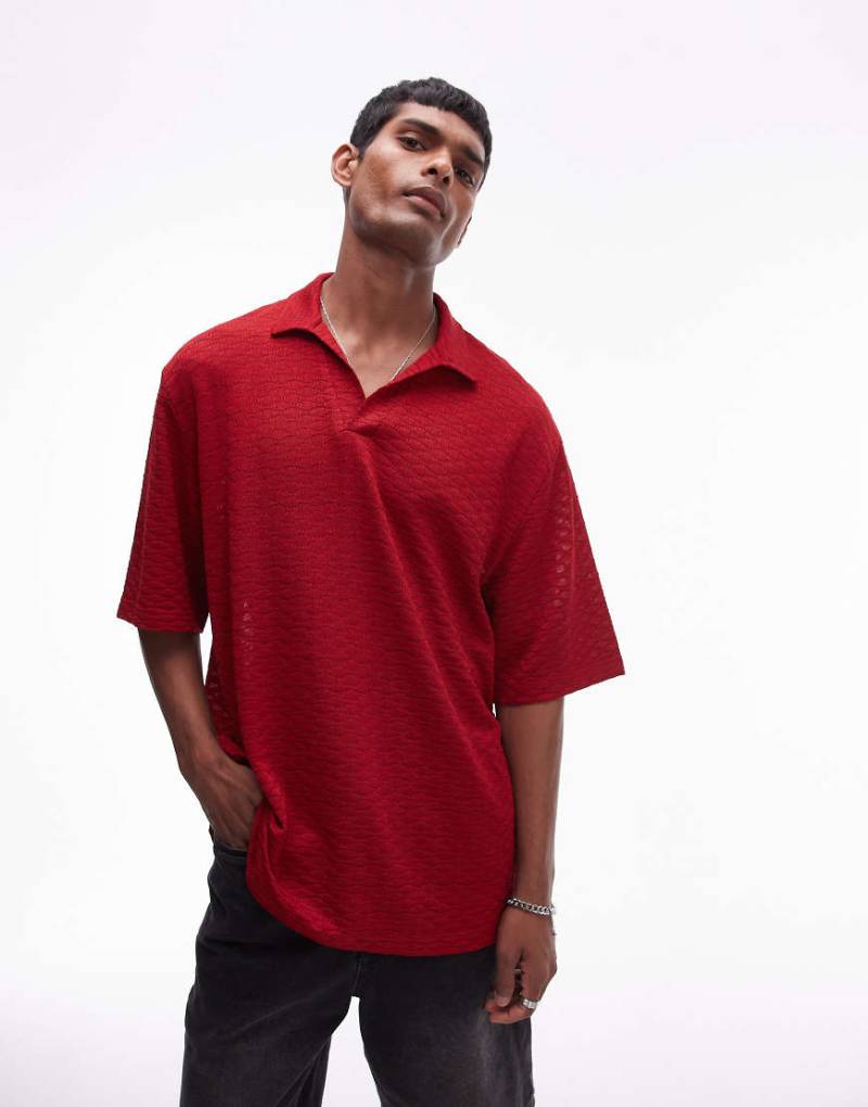 Topman - Kurzärmliges Hemd in Rot mit Häkelmuster von Topman
