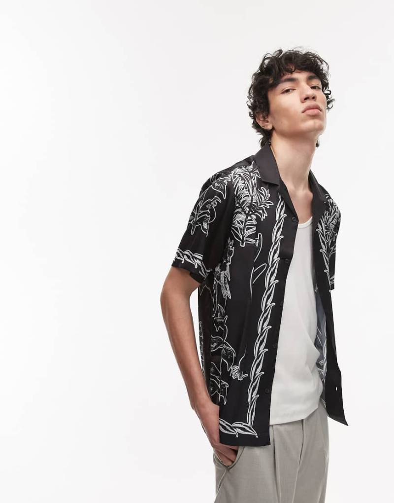 Topman - Kurzärmliges Hemd in Schwarz mit Bordürenprint von Topman