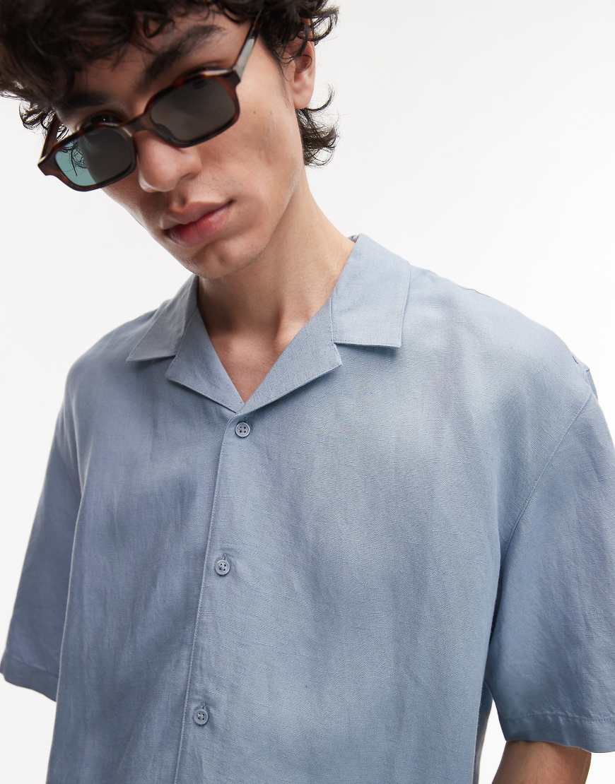 Topman - Kurzärmliges Regular-Fit-Hemd aus Leinenmix in Hellblau Topman - Kurzärmliges Regular-Fit-Hemd aus Leinenmix in Hellblau von Topman