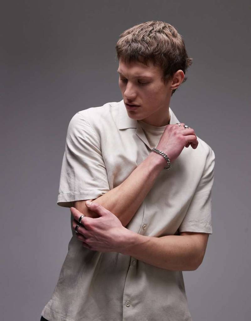 Topman - Kurzärmliges Regular-Fit-Hemd aus Leinenmix in Steinbeige-Neutral von Topman