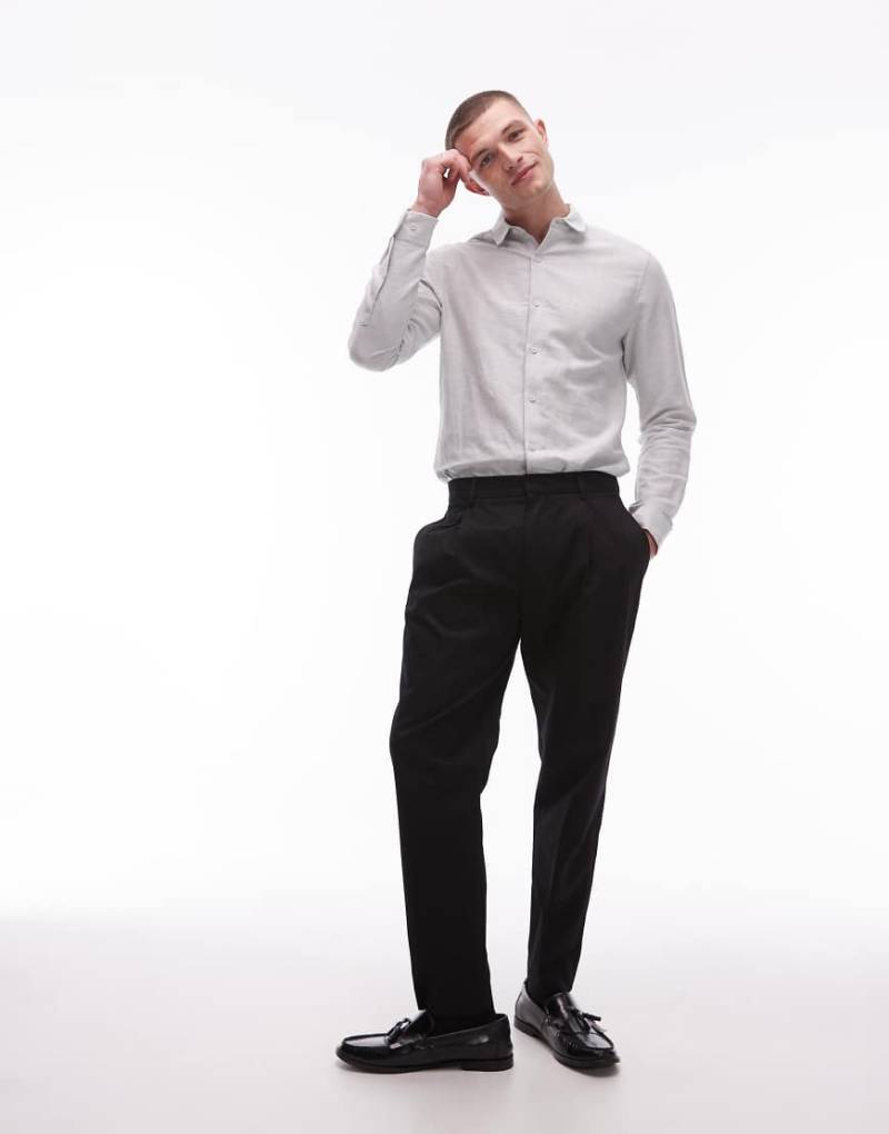 Topman - Lässig geschnittene Anzughose aus Leinenmix in Schwarz von Topman