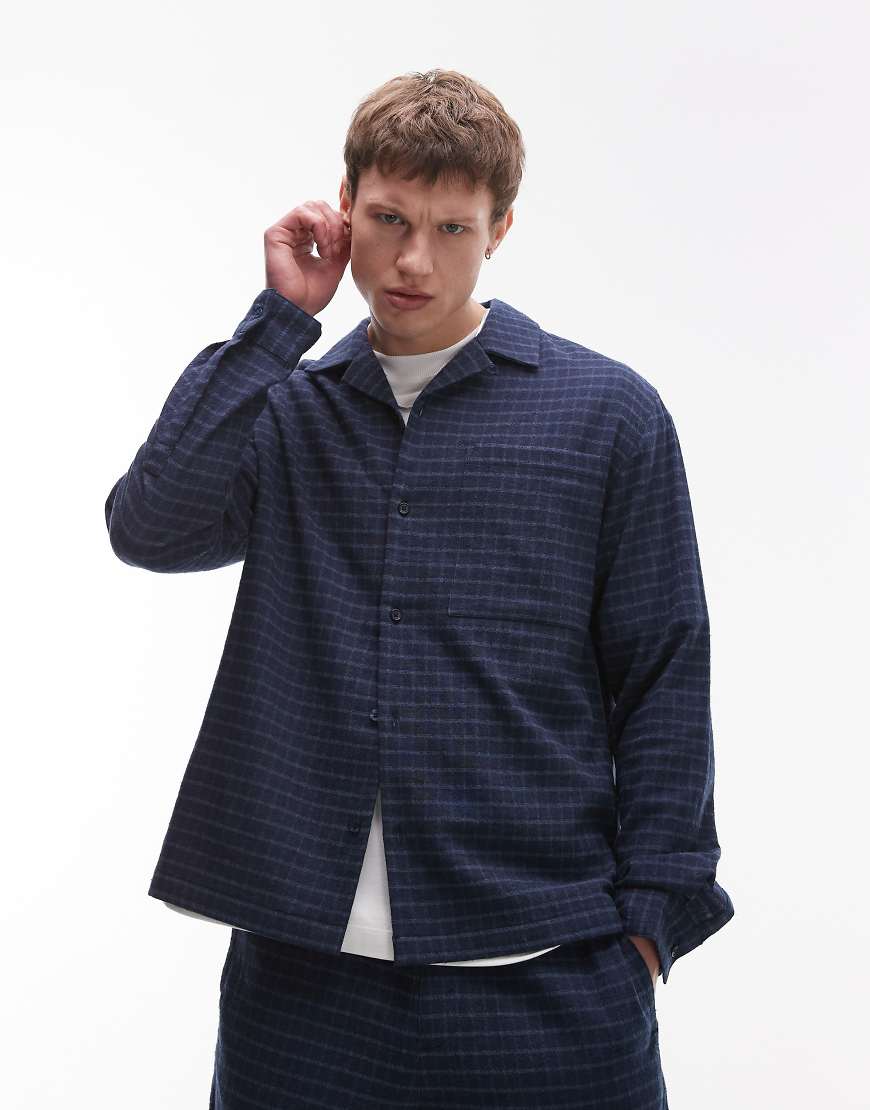 Topman - Langärmliges, mittelschweres Hemd in Blau kariert-Marineblau Topman - Langärmliges, mittelschweres Hemd in Blau kariert-Marineblau von Topman