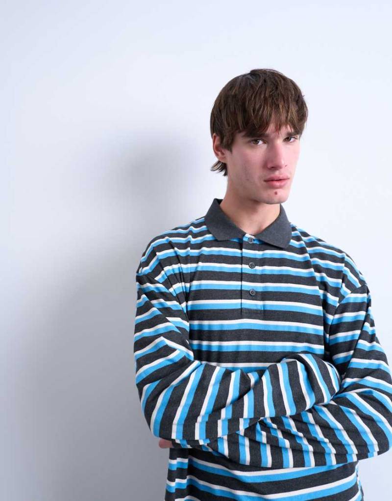 Topman - Langärmliges Cropped-Fit-Rugby-Polohemd in Blau von Topman