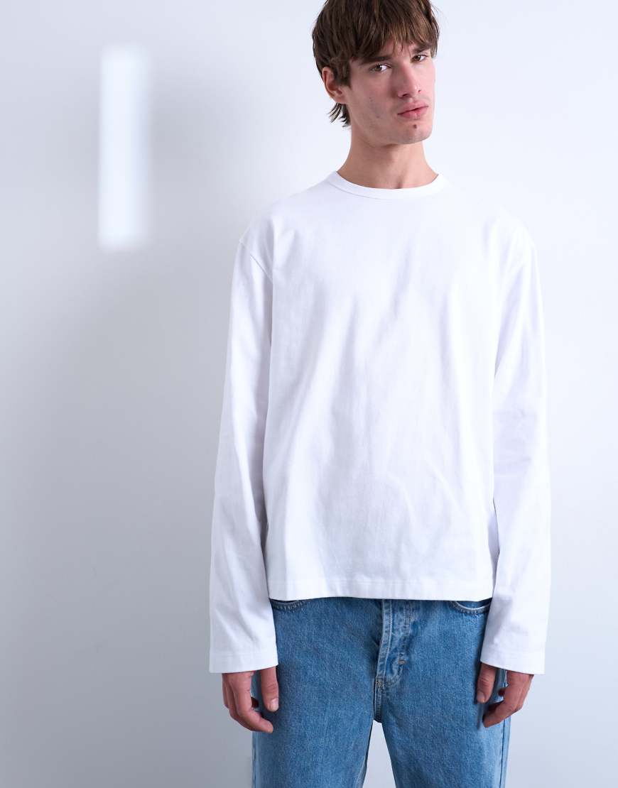 Topman - Langärmliges Cropped-T-Shirt in Weiß-Grün Topman - Langärmliges Cropped-T-Shirt in Weiß-Grün von Topman