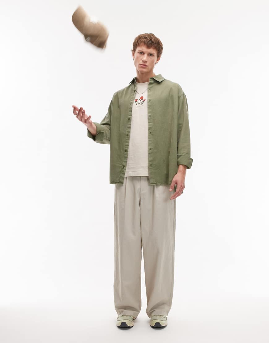 Topman - Langärmliges Oversize-Hemd in verwaschenem Grün von Topman