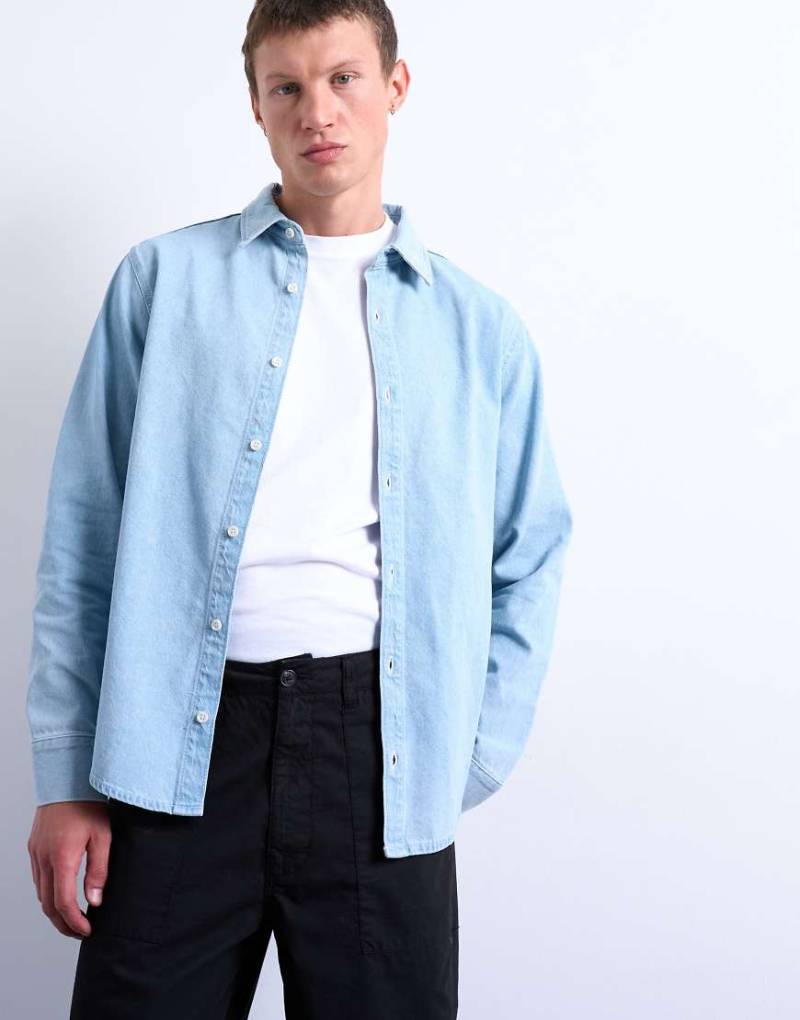 Topman - Langärmliges Regular-Fit-Jeanshemd in heller Waschung-Blau von Topman
