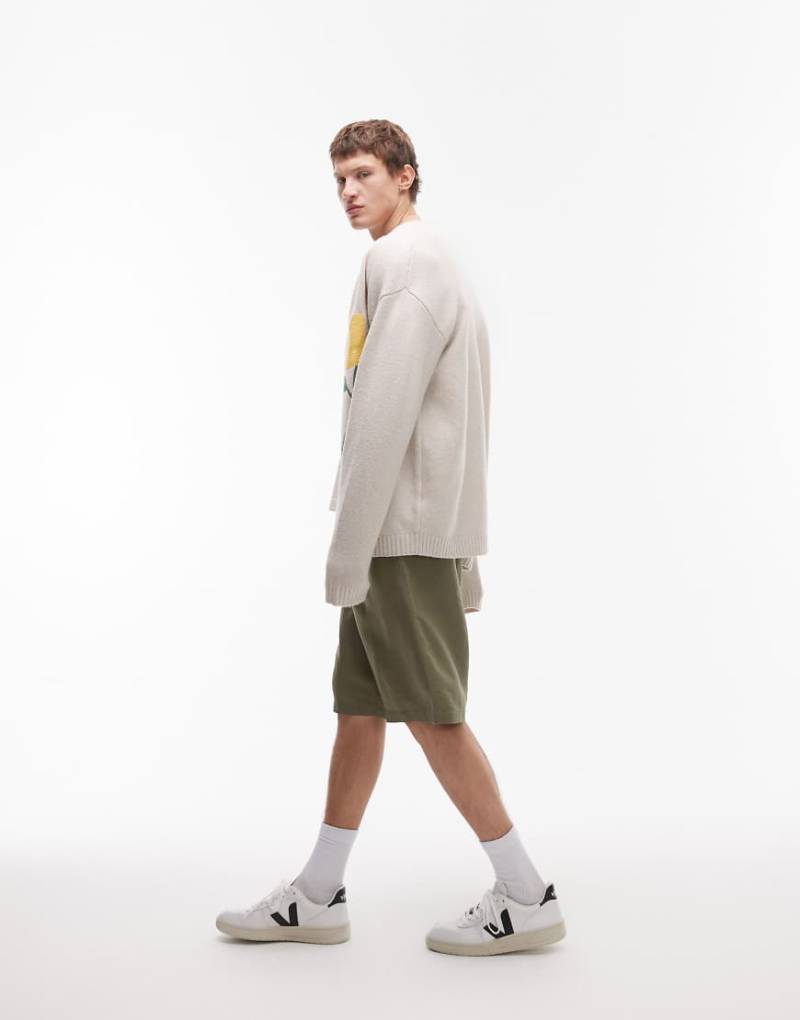 Topman - Leinen-Shorts in Khaki mit weitem Bein-Grün von Topman